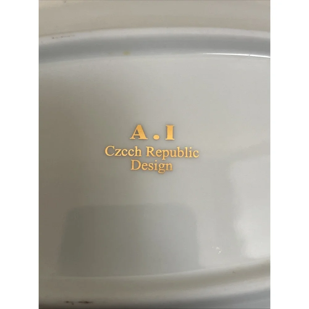 A.I. Czech Republic Design Porcelain Platter Blue Gold Floral Oval 10.5x5.5